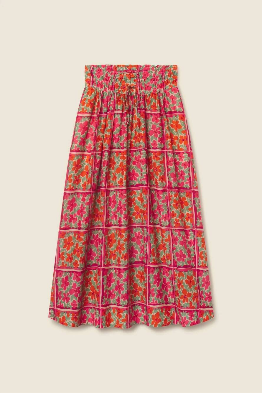 NEW TROVATA women's bianca midi skirt in botanic tile